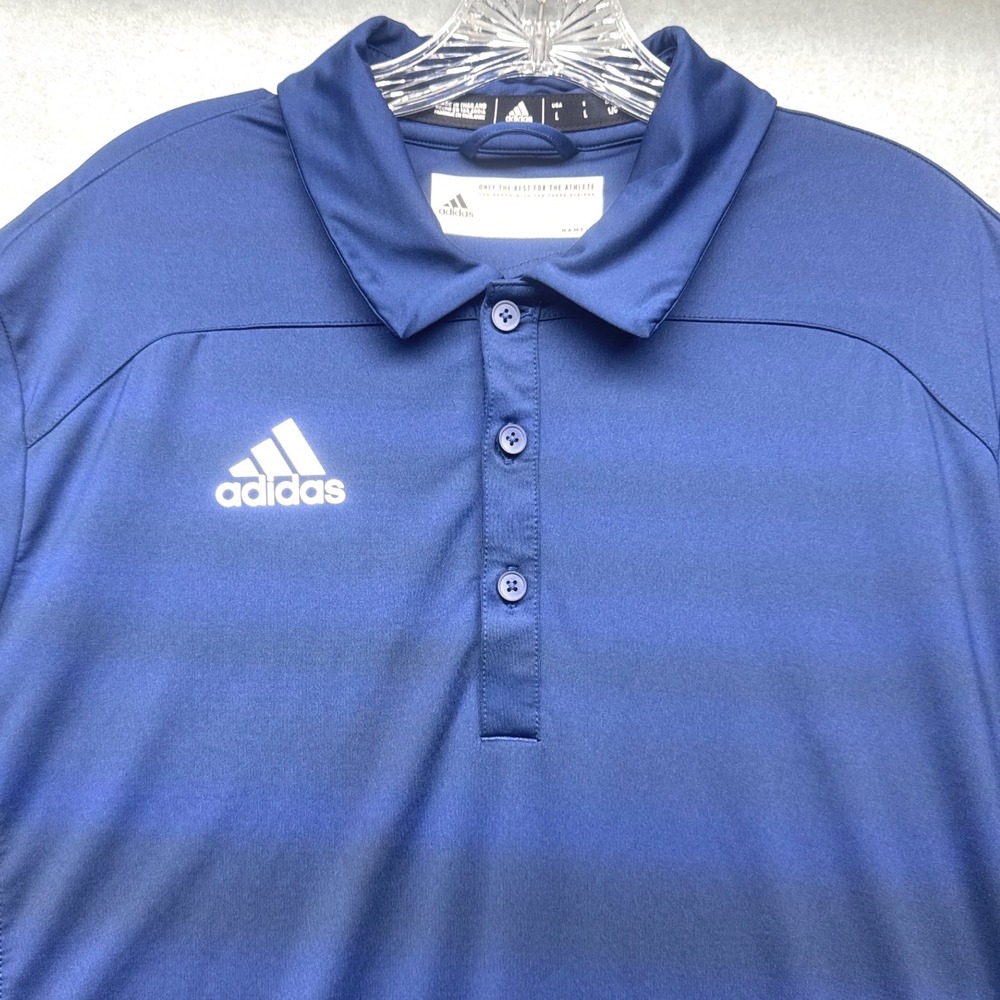 Adidas Mens Navy Blue Performance Athletic Coach Polo Shirt Large L/G